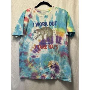 Rainforest Cafe T-Shirt Tie dye Sloth Napping Crew Neck Short Sleeve Large G8‎